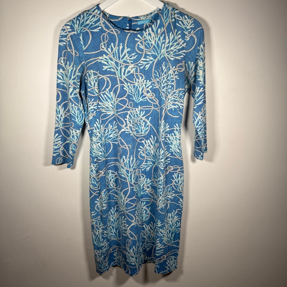 J. McLaughlin Women’s Small Blue Nautical Print 3/4 Sleeve Stretch Dress